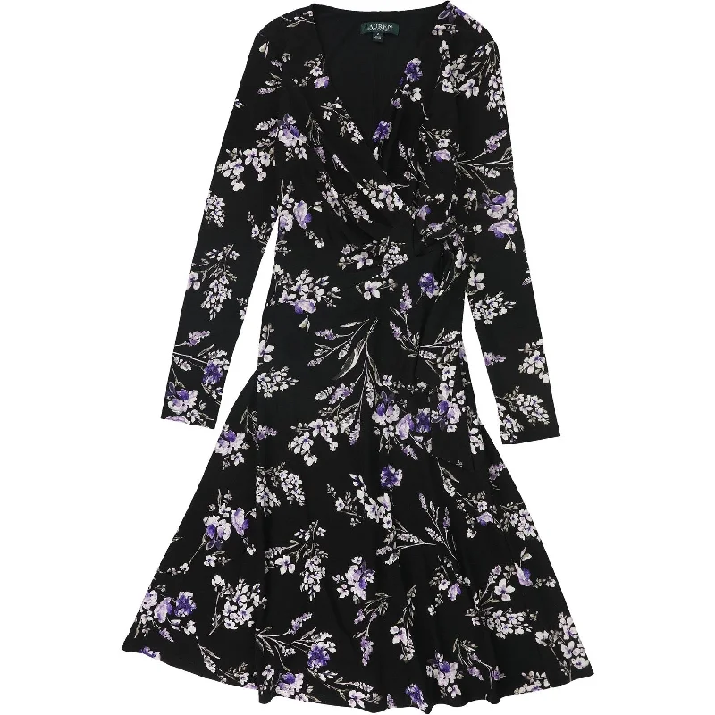 ladies-floral-dress-red-flowers-Ralph Lauren Womens Floral Print Wrap Dress, Black, 2