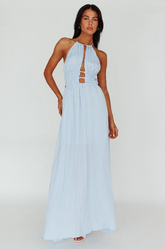 ladies-maxi-dress-lapis-blue-Cyndi Open Back Halterneck Maxi Dress Blue