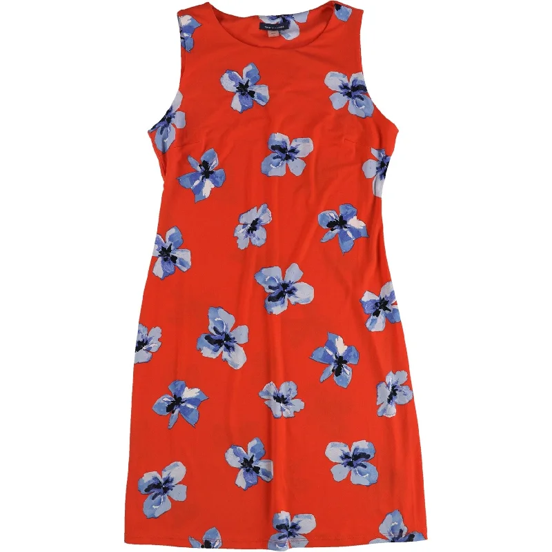 ladies-floral-dress-fitted-bodice-Tommy Hilfiger Womens Floral Swing Dress, Orange, 6