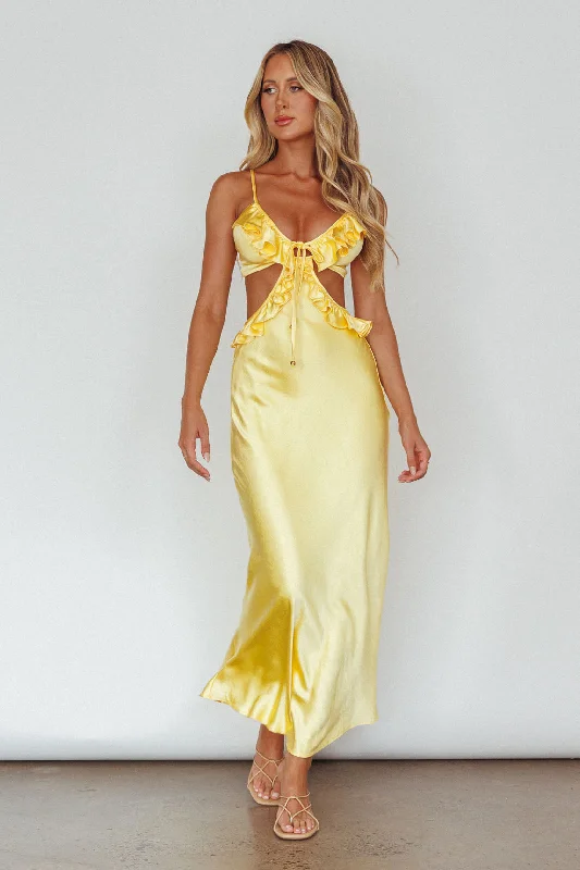 ladies-maxi-dress-timeless-piece-Stole My Heart Frill Trim Maxi Dress Yellow