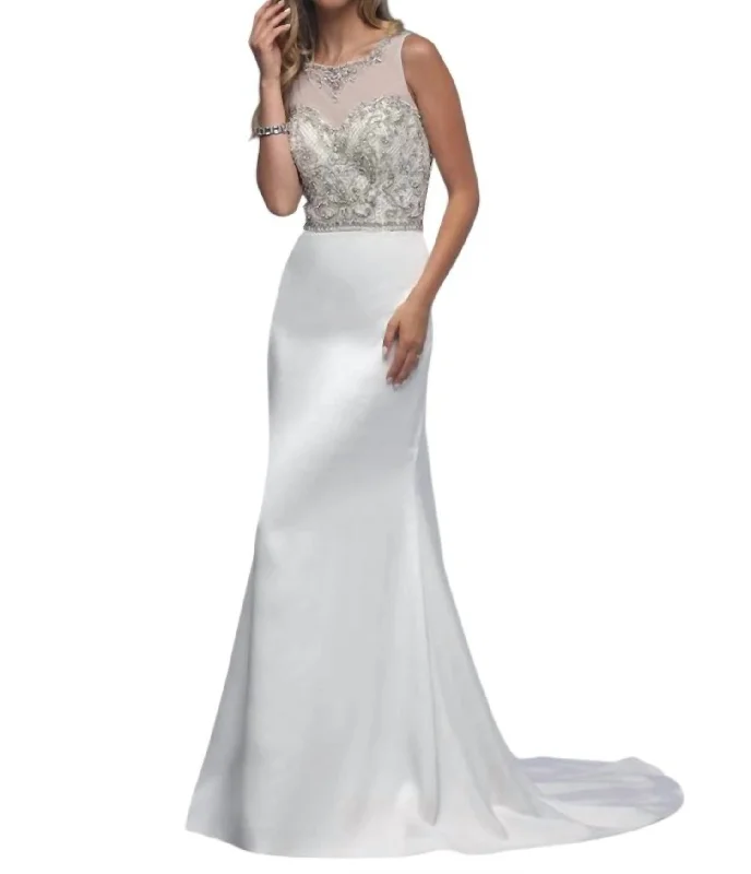 ladies-trumpet-dress-maternity-fit-Fit And Flare Satin Wedding Dress In Ivory