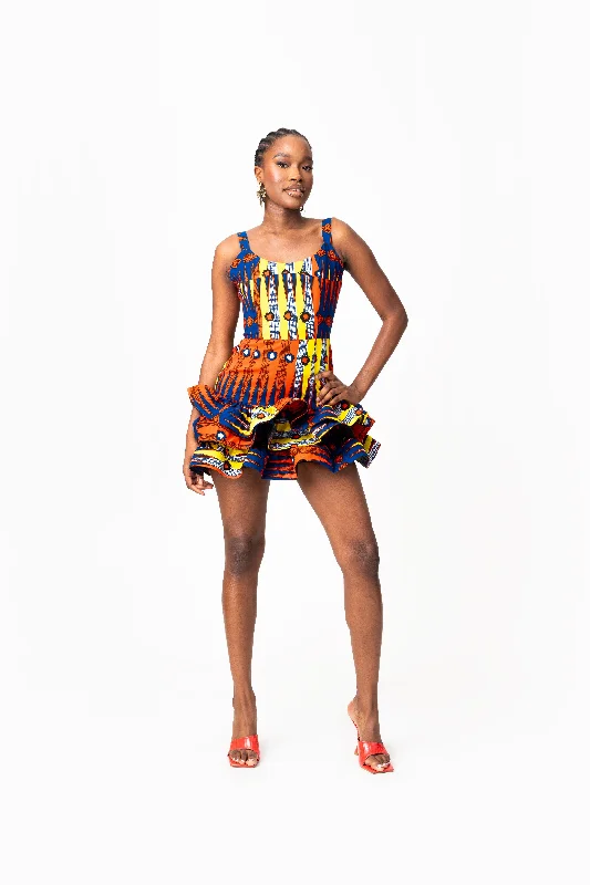 ladies-mini-dress-90s-vibe-RONKE African Print Corset Layered Mini Dress