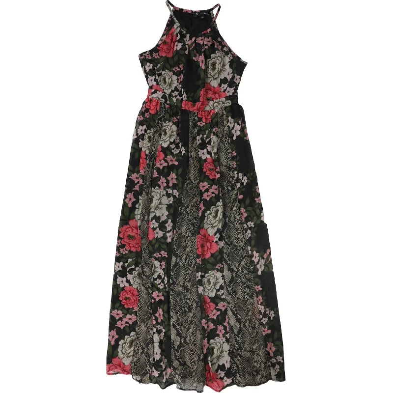 ladies-floral-dress-curvy-style-I-N-C Womens Floral Maxi Dress, Black, 2