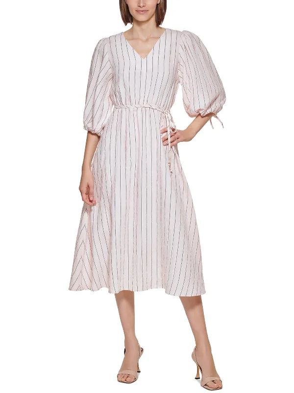 ladies-midi-dress-autumn-look-Womens Striped Calf Midi Dress