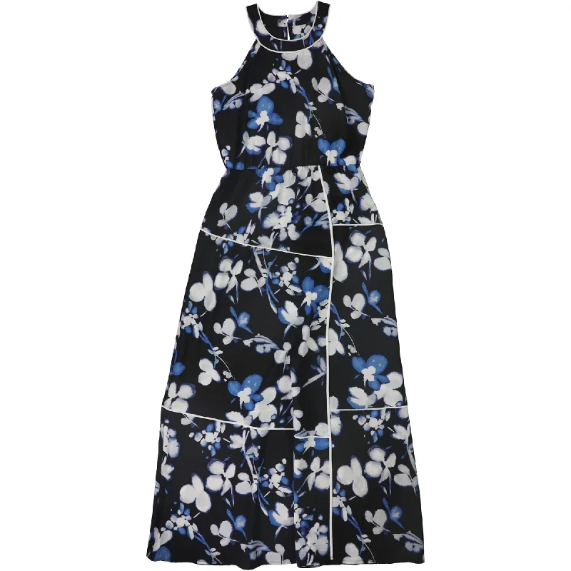 ladies-floral-dress-pastel-flowers-Calvin Klein Womens Floral Maxi Dress, Black, Small