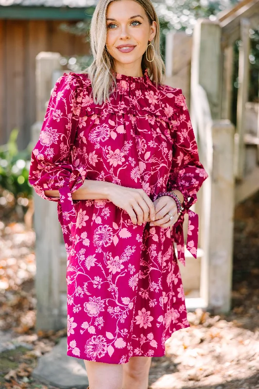 ladies-floral-dress-linen-material-You've Got The Power Wine Red Floral Dress