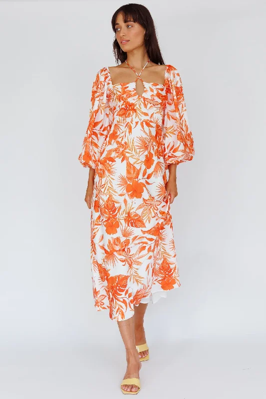 ladies-maxi-dress-boho-chic-Nyree Long Sleeve Maxi Dress Tropical Orange