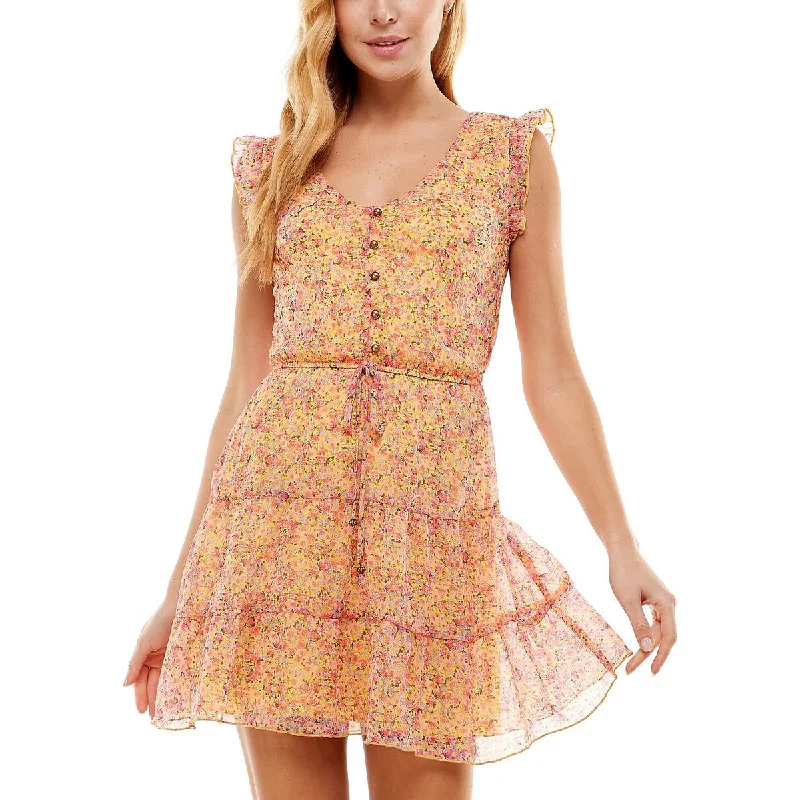 ladies-trumpet-dress-open-back-Juniors Womens Chiffon Floral Fit & Flare Dress