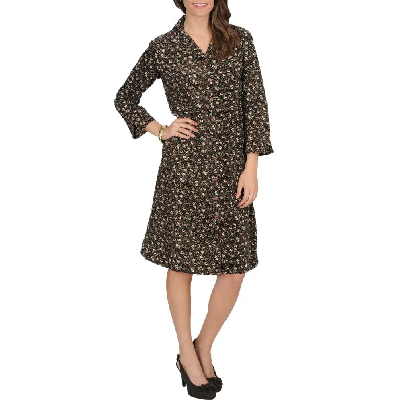 ladies-floral-dress-flowy-design-La Cera Women's Floral Print Corduroy Dress