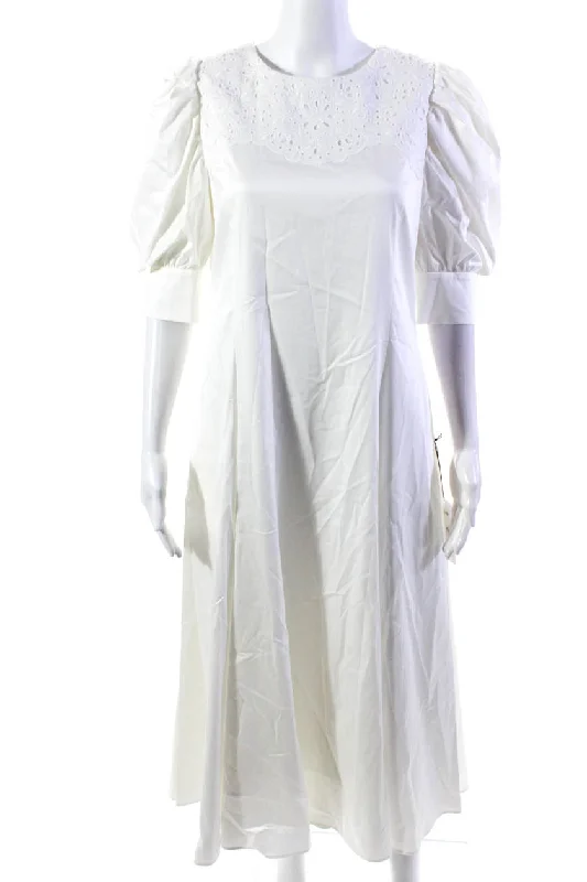 ladies-trumpet-dress-v-neck-design-Adeam Women's Short Sleeves A-Line Flare Maxi Clementine Dress White