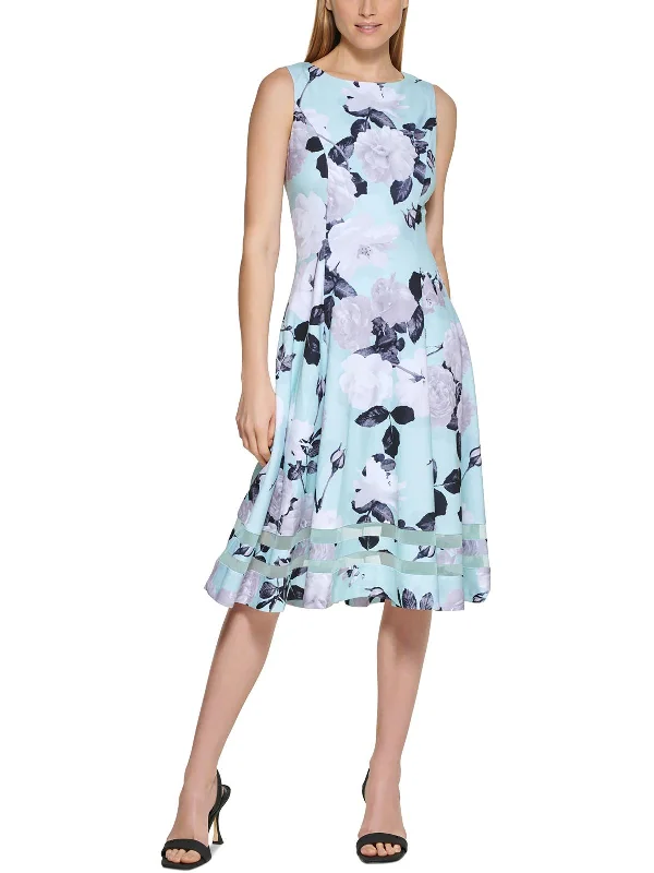 ladies-midi-dress-wedding-guest-Womens Floral Sleeveless Midi Dress