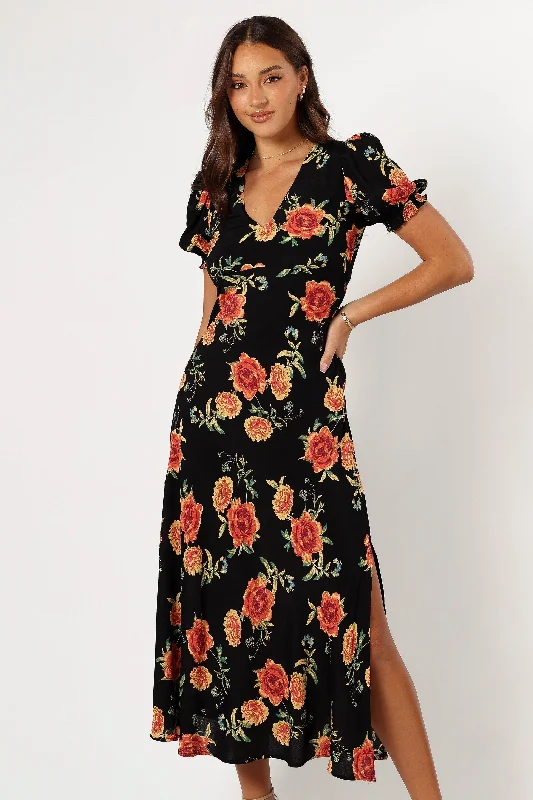 ladies-midi-dress-white-casual-Christine Midi Dress - Sunset Floral