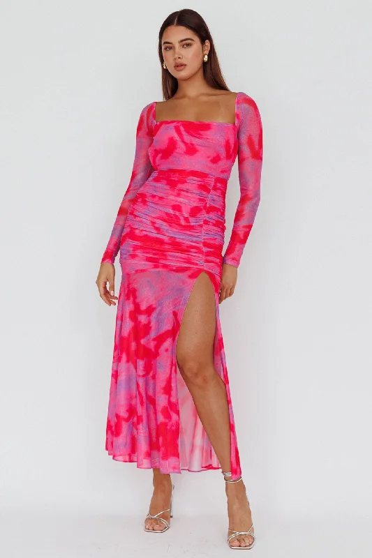 ladies-maxi-dress-sequin-shine-Apryl Long Sleeve Lace-Up Back Maxi Dress Pink