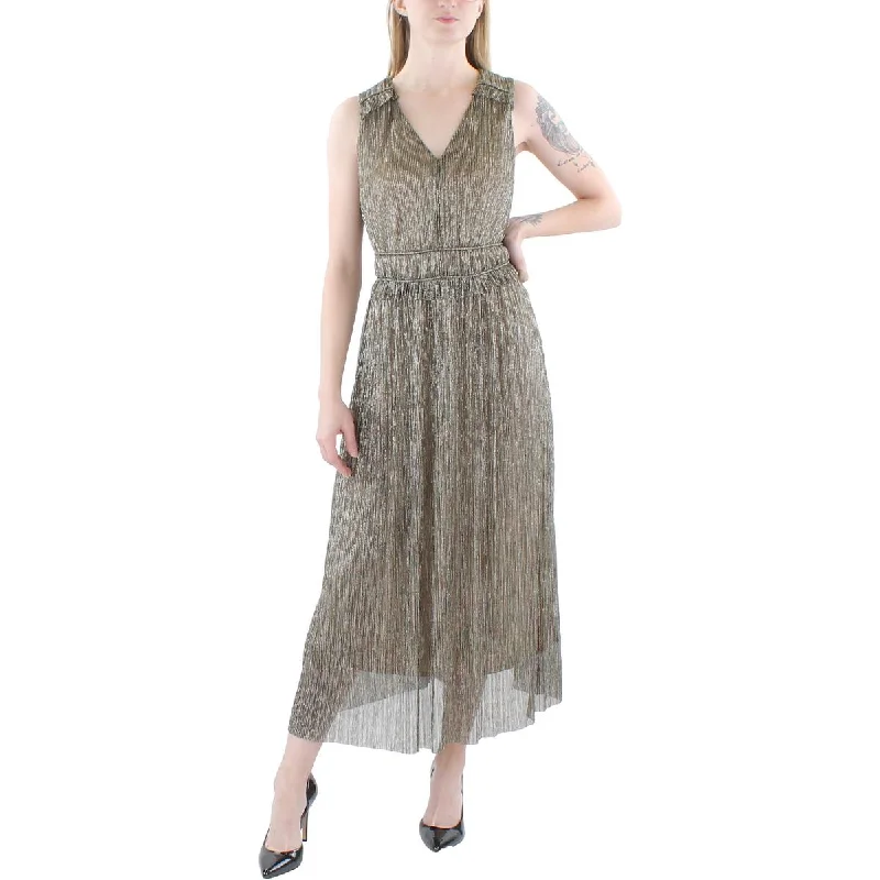 ladies-trumpet-dress-classic-elegance-Womens Metallic Sleeveless Fit & Flare Dress