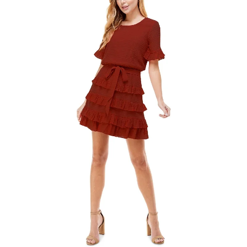 ladies-trumpet-dress-summer-style-Juniors Womens Tiered Ruffled Fit & Flare Dress