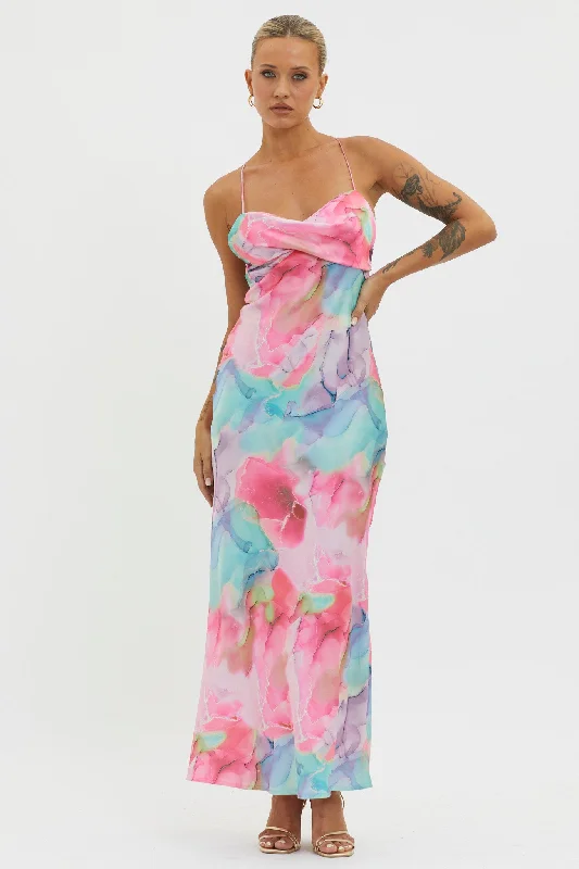 ladies-maxi-dress-preppy-style-Libby Scoop Back Maxi Dress Abstract Pink