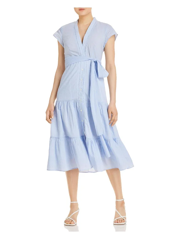 ladies-midi-dress-cap-sleeve-Sky Amira Womens Tencel Blend Striped Midi Dress