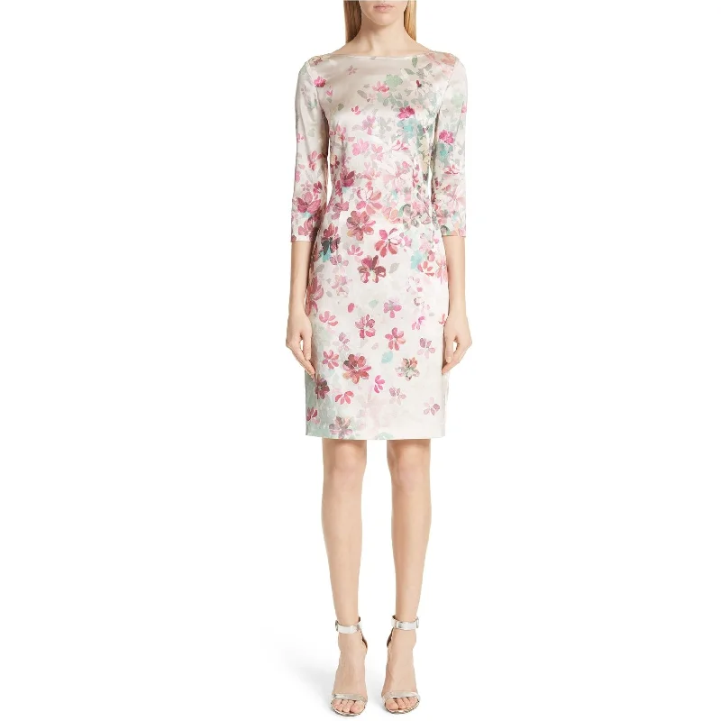 ladies-floral-dress-vacation-wear-St. John Womens Brush Stroke Floral Sheath Dress, Pink, 2