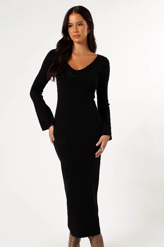 ladies-midi-dress-formal-event-Lina Long Sleeve Midi Dress - Black