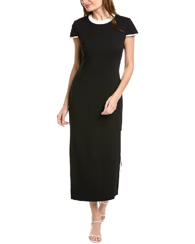 ladies-midi-dress-eco-friendly-Donna Morgan Contrast Trim Midi Dress