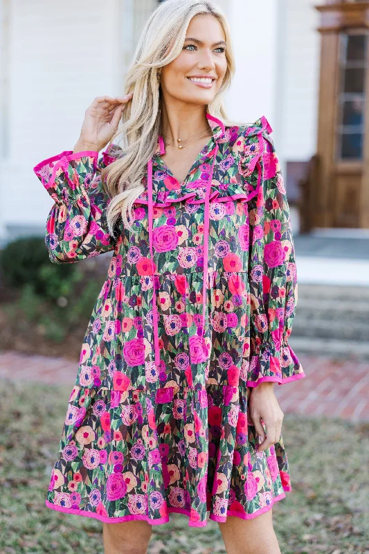 ladies-floral-dress-low-cut-It's All Here Pink Floral Dress