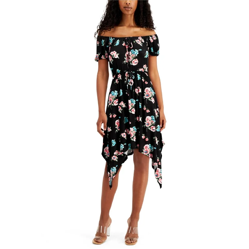 ladies-floral-dress-sustainable-fashion-Ultra Flirt Womens Floral Off-Shoulder Dress