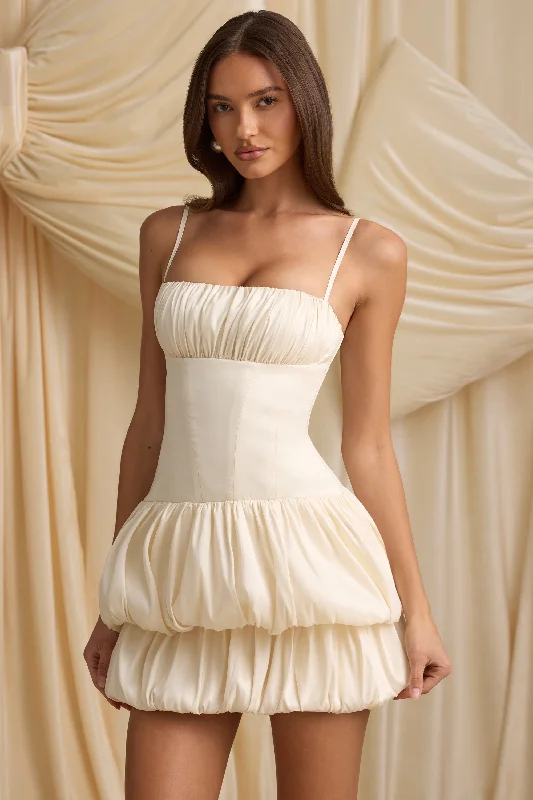 ladies-mini-dress-slim-fit-Layered Bubble Hem Corset Mini Dress in Ivory