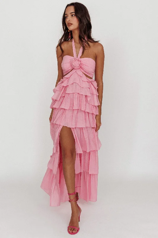 ladies-maxi-dress-festival-look-Morpheus Ruffle Halterneck Maxi Dress Pink