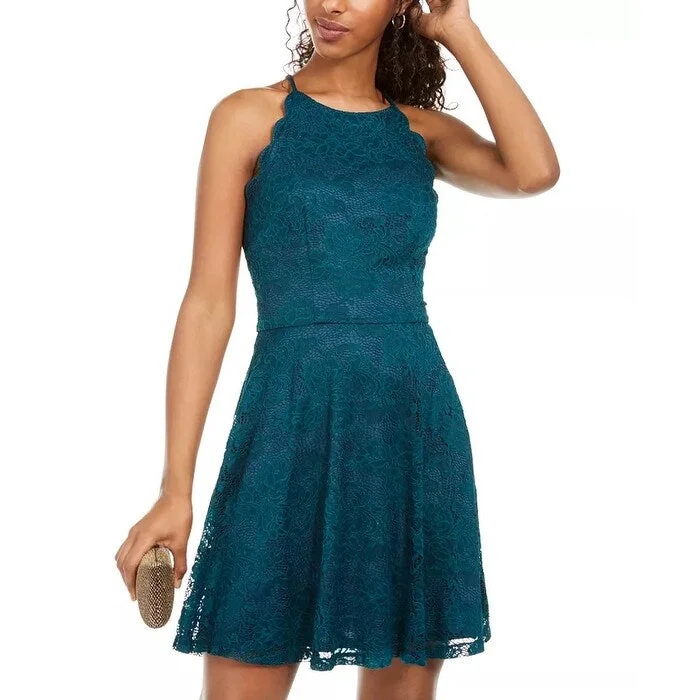 ladies-trumpet-dress-breathable-fabric-BCX Juniors' Scalloped Lace Fit & Flare Dress Green Size 3