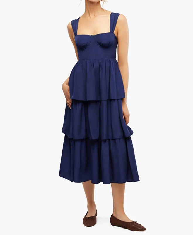 ladies-maxi-dress-flowy-design-Corset Maxi Dress In Navy