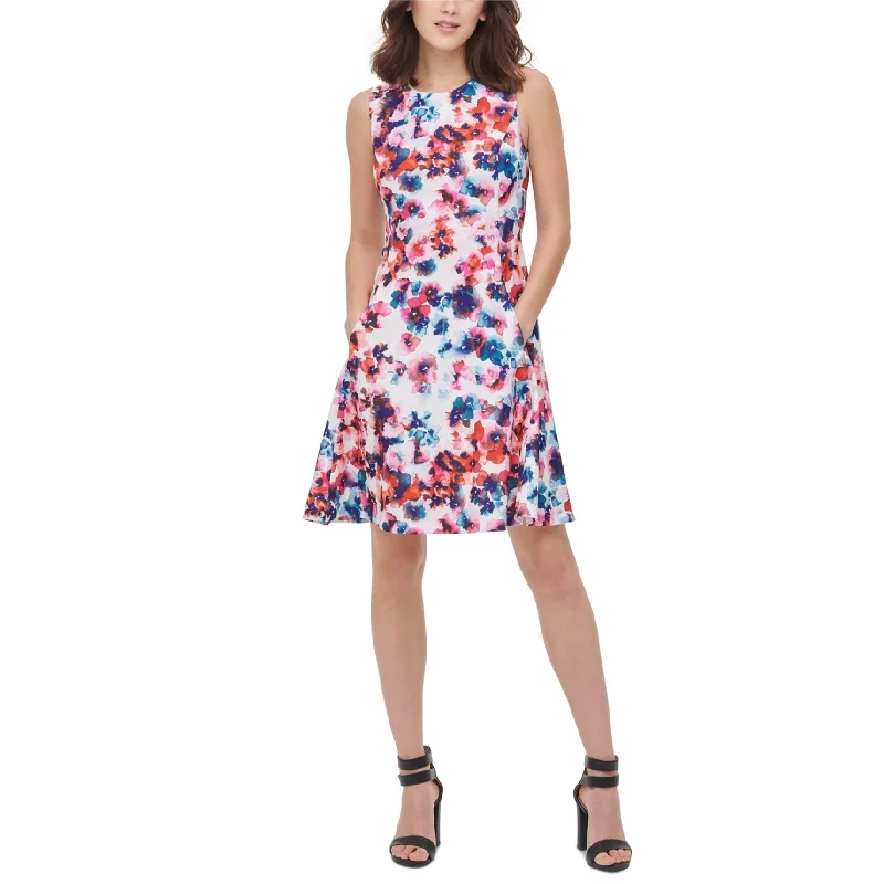 ladies-trumpet-dress-backless-Dkny Womens Floral Fit & Flare Dress