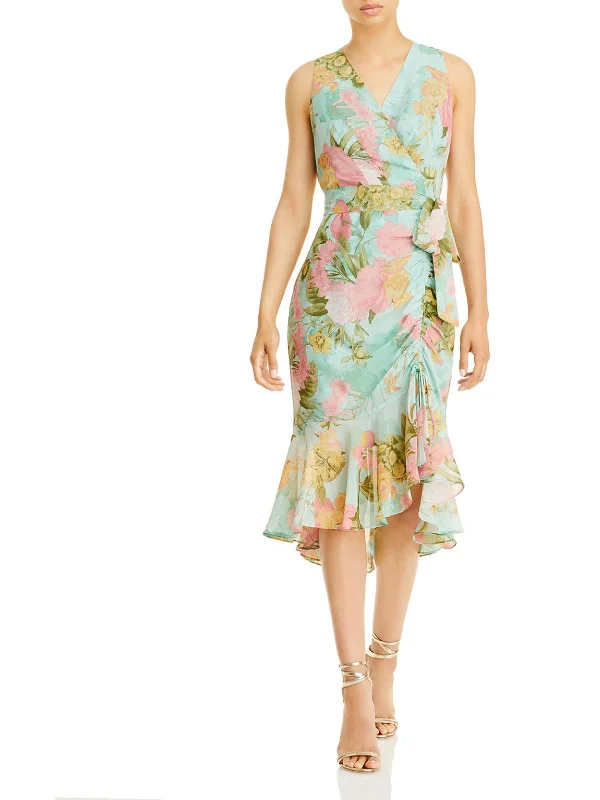 ladies-midi-dress-elegant-touch-Womens Floral Midi Wrap Dress