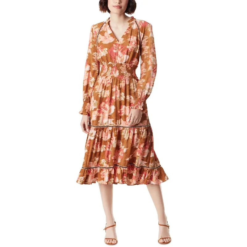 ladies-trumpet-dress-retro-vibe-Womens Tiered Floral Print Fit & Flare Dress