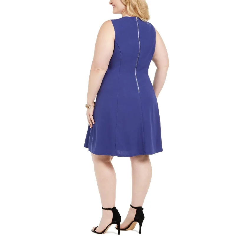 ladies-trumpet-dress-off-shoulder-Teeze Me Juniors' Plus Size Sleeveless Fit & Flare Dress Navy Size 18