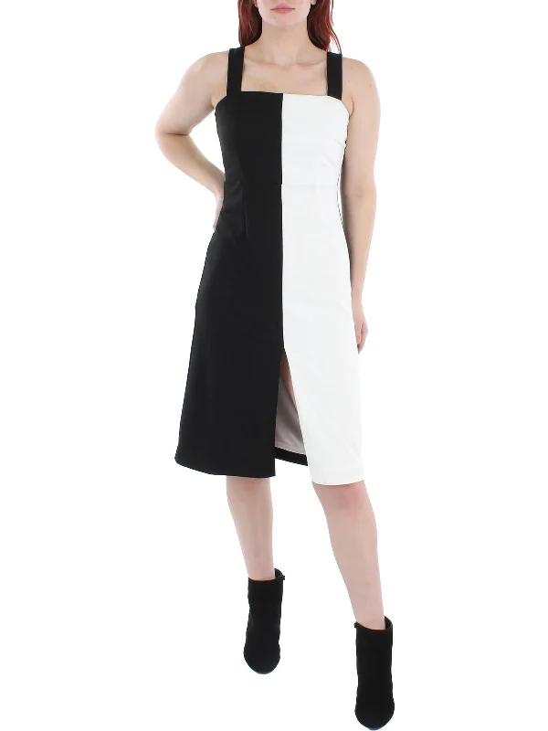 ladies-midi-dress-curvy-style-Womens Colorblock Knee-Length Midi Dress