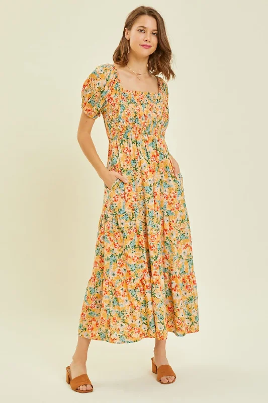 ladies-floral-dress-bold-blooms-HEYSON Floral Smocked Tiered Midi Dress