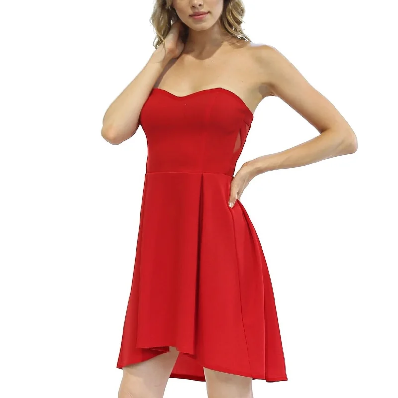 ladies-trumpet-dress-wedding-guest-Teeze Me Junior's Strapless High Low Fit & Flare Dress Red Size Large