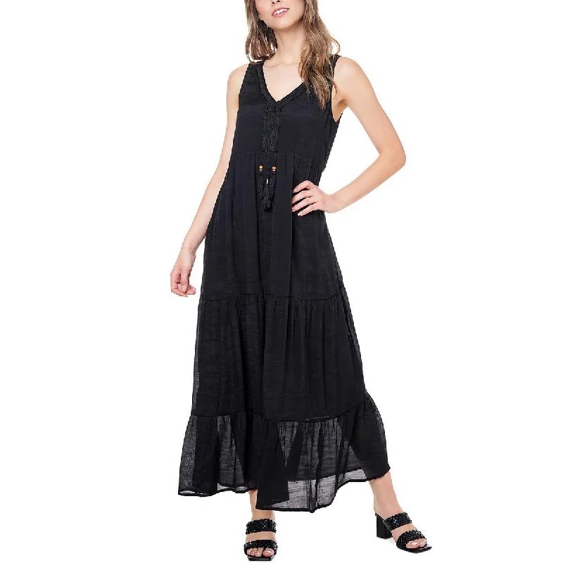 ladies-trumpet-dress-ruffle-hem-Womens Embroidered Maxi Fit & Flare Dress