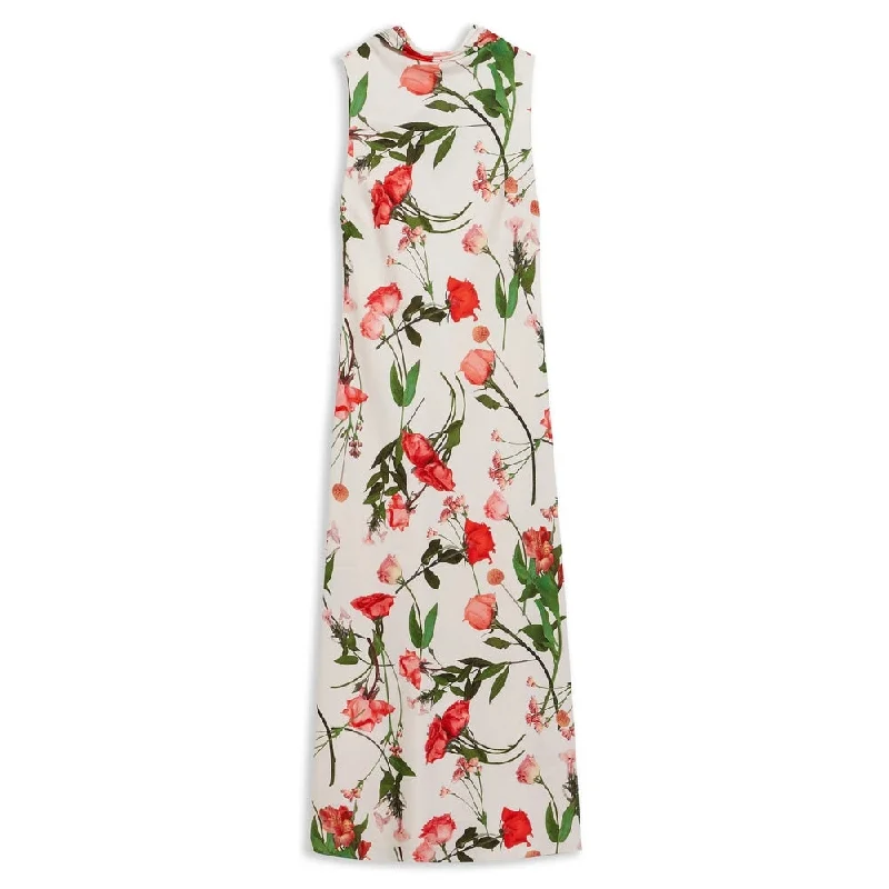 ladies-floral-dress-maxi-length-Ted Baker Women's Connihh Floral Cowl Neck Sleeveless Satin Midi Dress