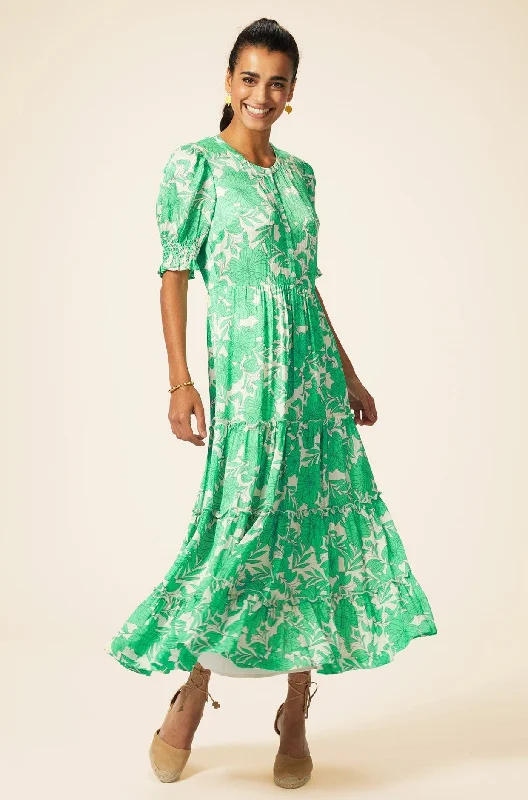 ladies-floral-dress-cocktail-dress-Cordelia Dress | Lined Floral Cream/Green