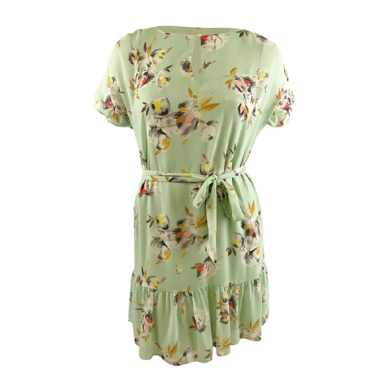 ladies-floral-dress-lemon-yellow-Lauren Ralph Lauren Women's Floral Crinkled Georgette Dress(12, Sage/Pink Multi)