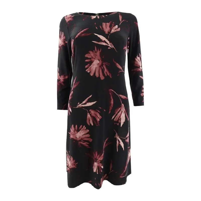 ladies-floral-dress-pearl-white-Tommy Hilfiger Women's Miranda Floral Dress (4, Black/Plum Multi)