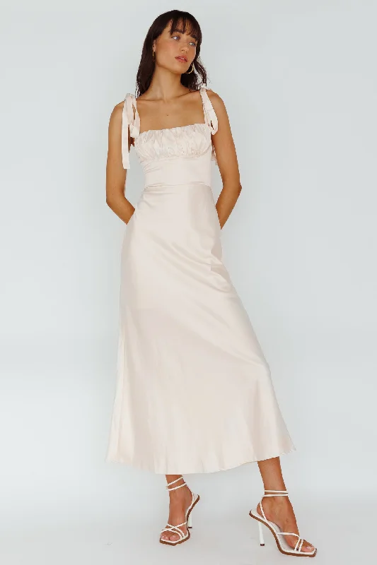 ladies-maxi-dress-cotton-blend-Pennelope Tied Shoulder Maxi Dress Ivory