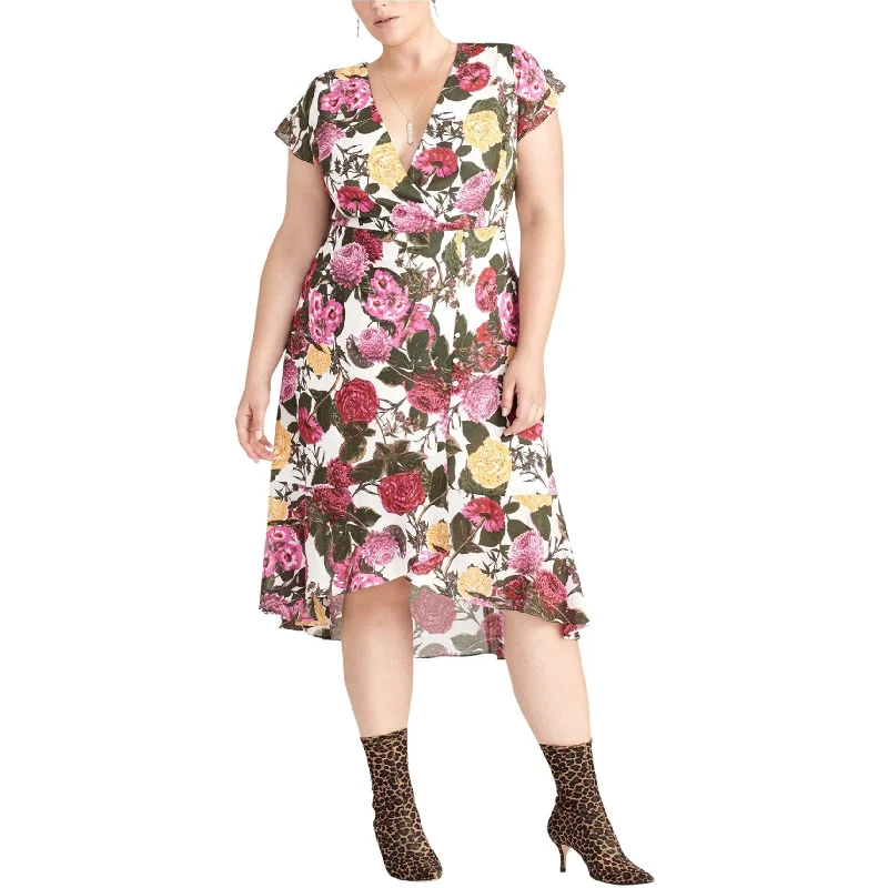 ladies-floral-dress-keyhole-detail-Rachel Roy Womens Floral Print High-Low Dress, Multicoloured, 18W