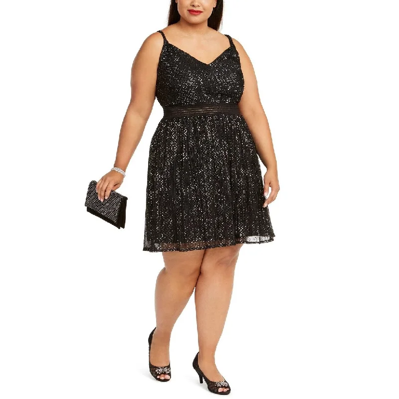 ladies-trumpet-dress-elegant-silhouette-City Studios Women's Trendy Plus Size Juniors' Metallic Fit & Flare Dress Silver Size 22W