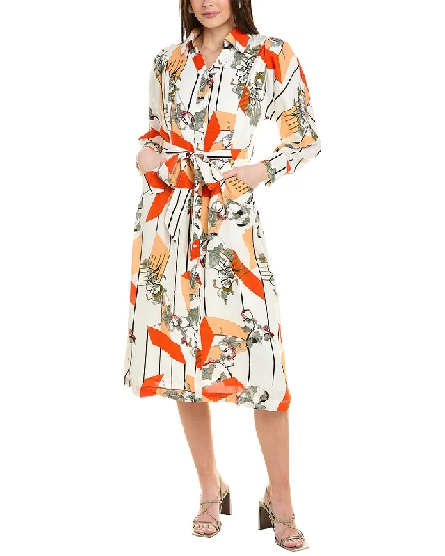 ladies-midi-dress-flirty-look-Gracia V-Collar Belted Button-Down Midi Shirtdress