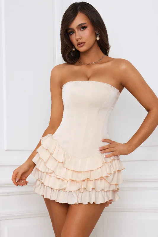 ladies-mini-dress-budget-friendly-Bandeau Ruffled Tiered Corset Mini Dress in Ivory