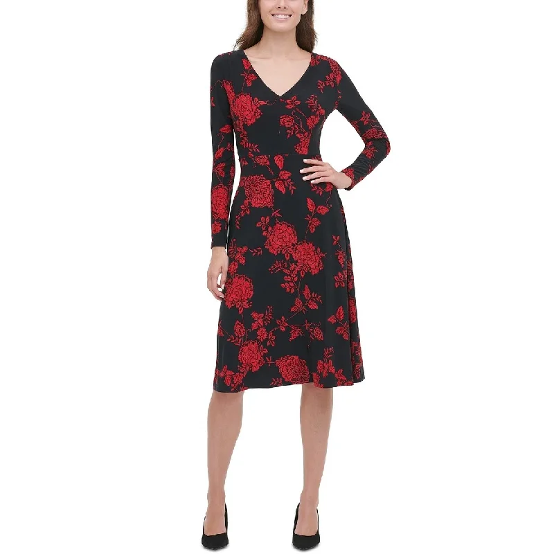 ladies-trumpet-dress-affordable-price-Tommy Hilfiger Women's Floral-Print Fit & Flare Dress Black Size 14