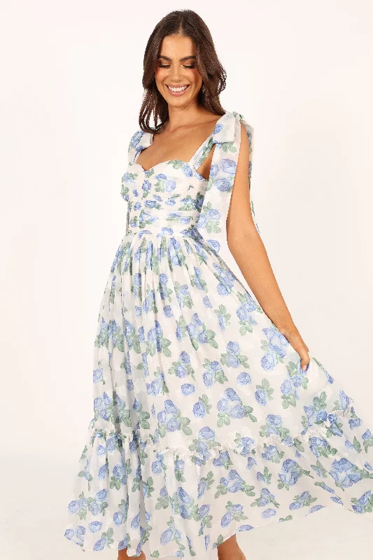 ladies-midi-dress-sky-blue-Floret Midi Dress - Blue