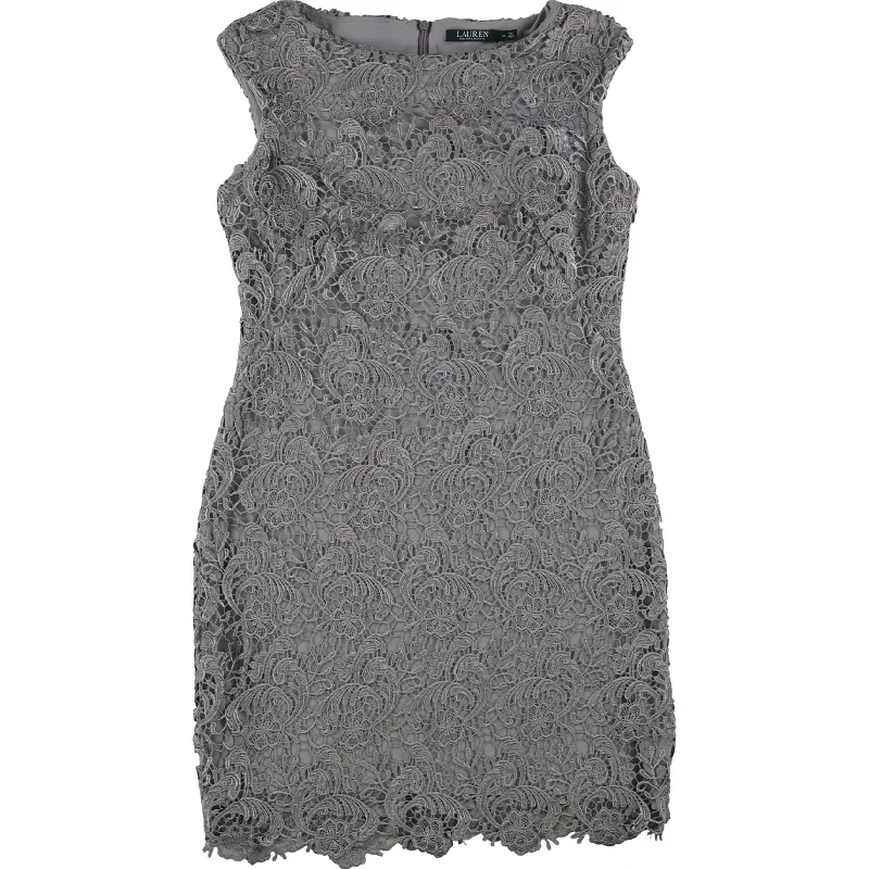 ladies-floral-dress-chiffon-fabric-Ralph Lauren Womens Floral A-line Dress, Grey, 10